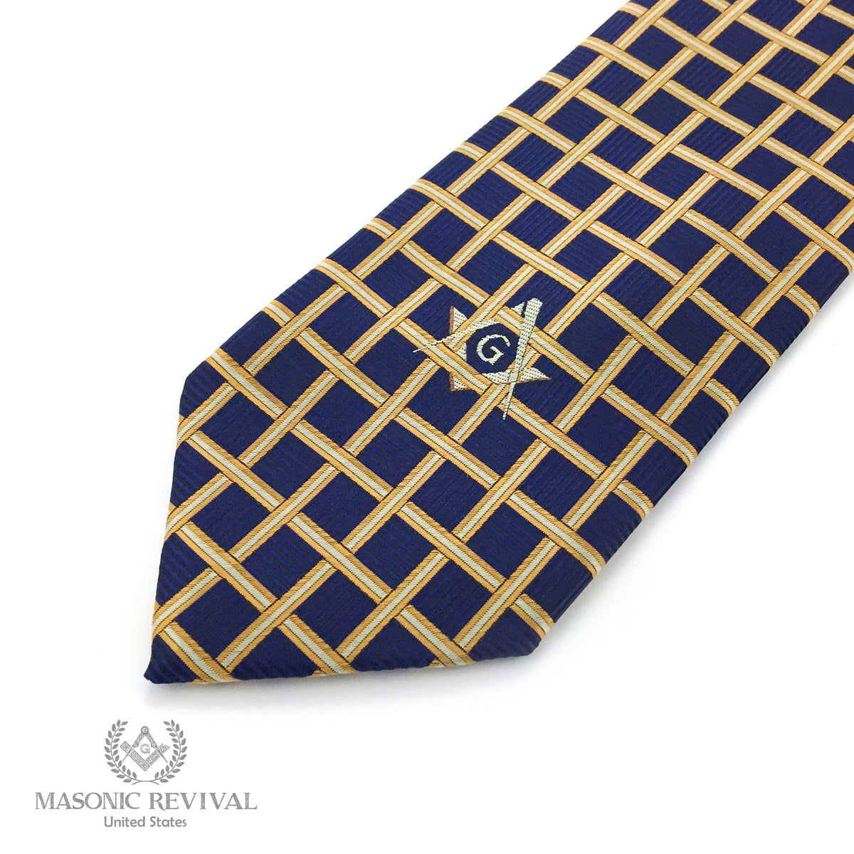 blue Lattice Necktie Masonic necktie detail view