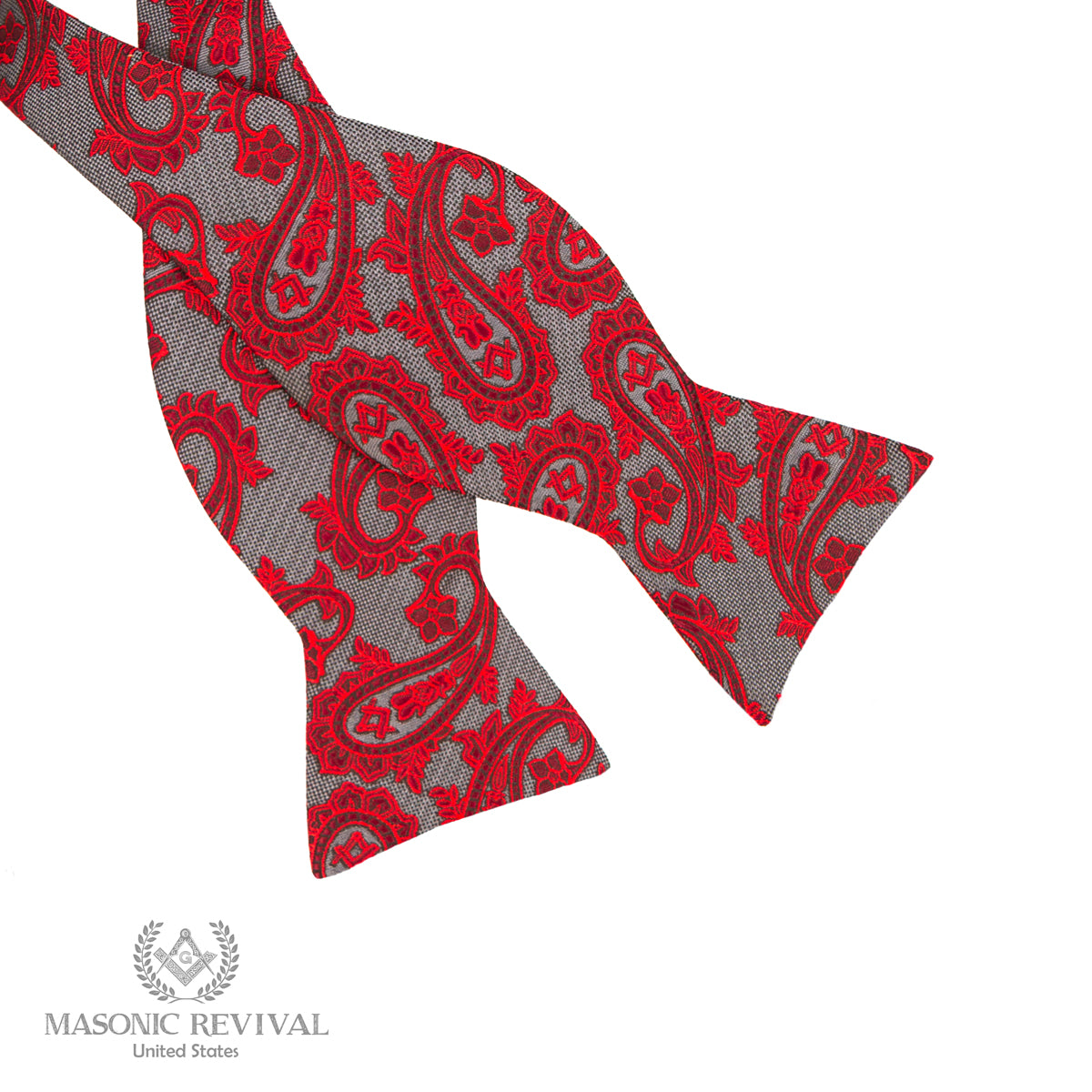 Gris Paisley Bow Tie (Self-Tied) — alternate view 2 — Masonic Revival