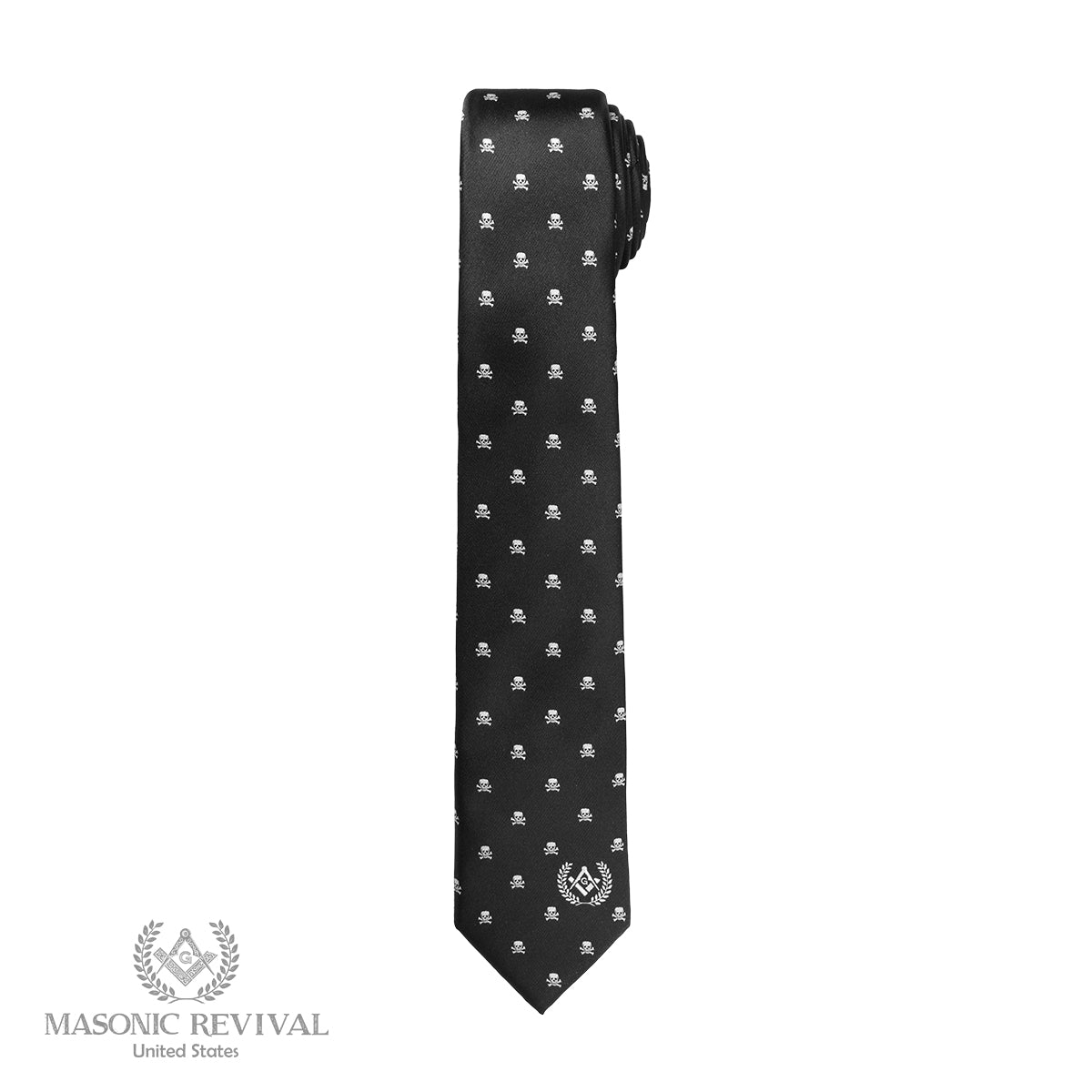 black Memento Mori Necktie Masonic necktie detail view