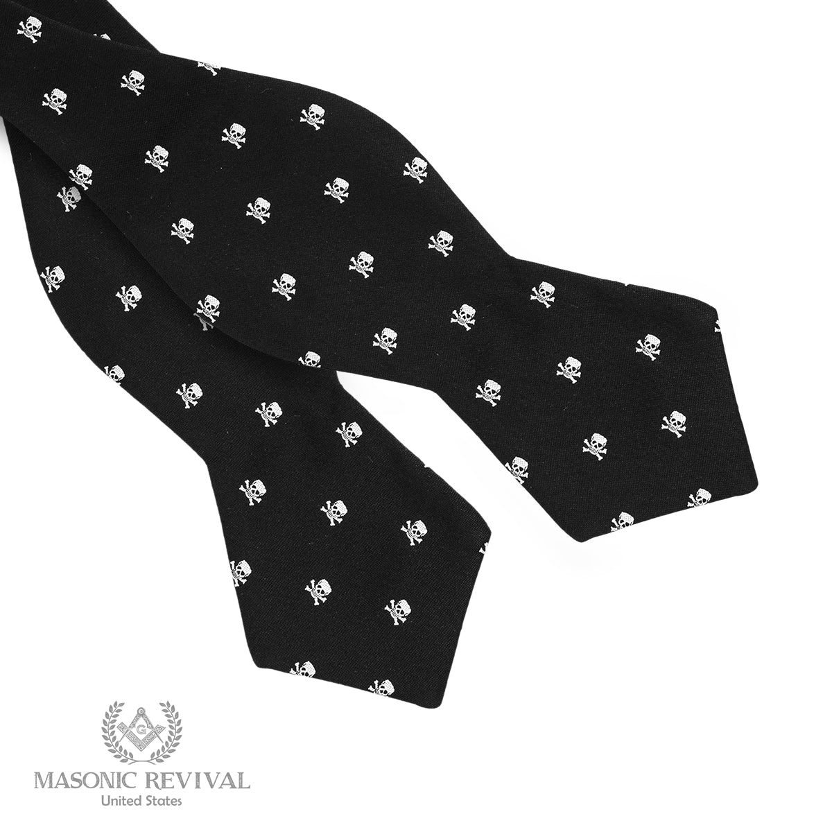 black Memento Mori Bow Tie (Diamond) Masonic bow tie detail view