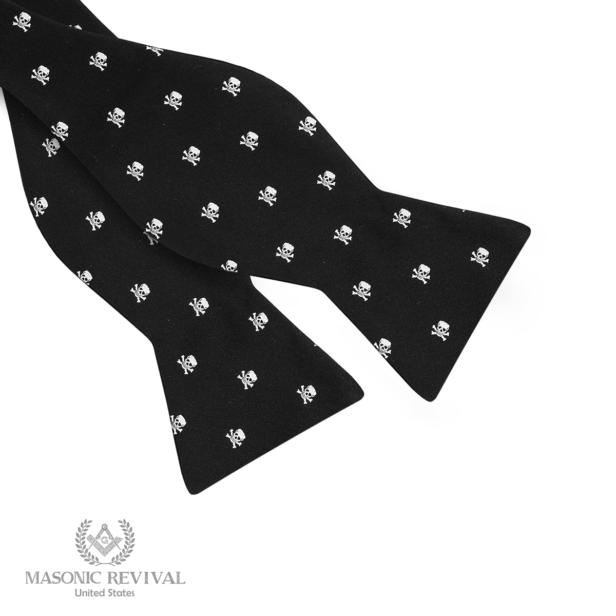 black Memento Mori Bow Tie (Self-Tied) Masonic bow tie detail view