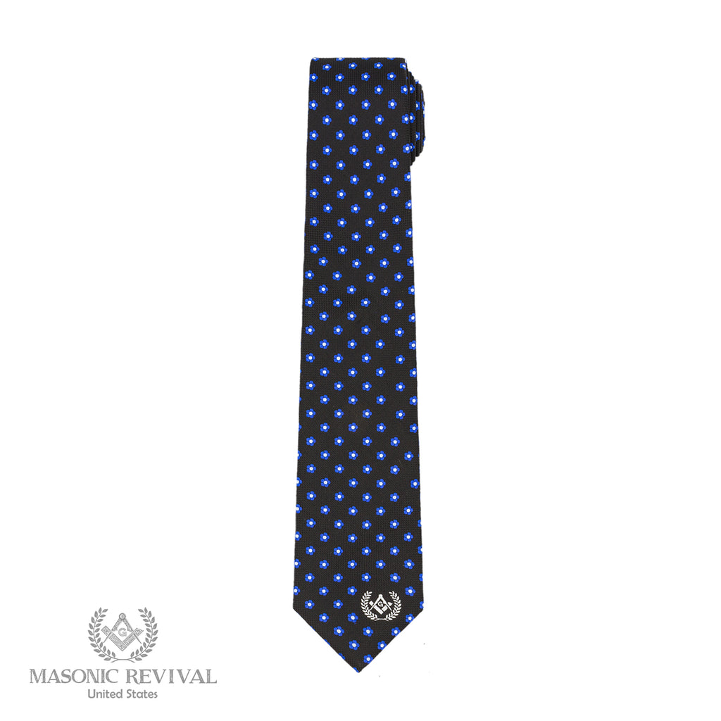 Forget Me Not Necktie (Black) — alternate view 2 — Masonic Revival