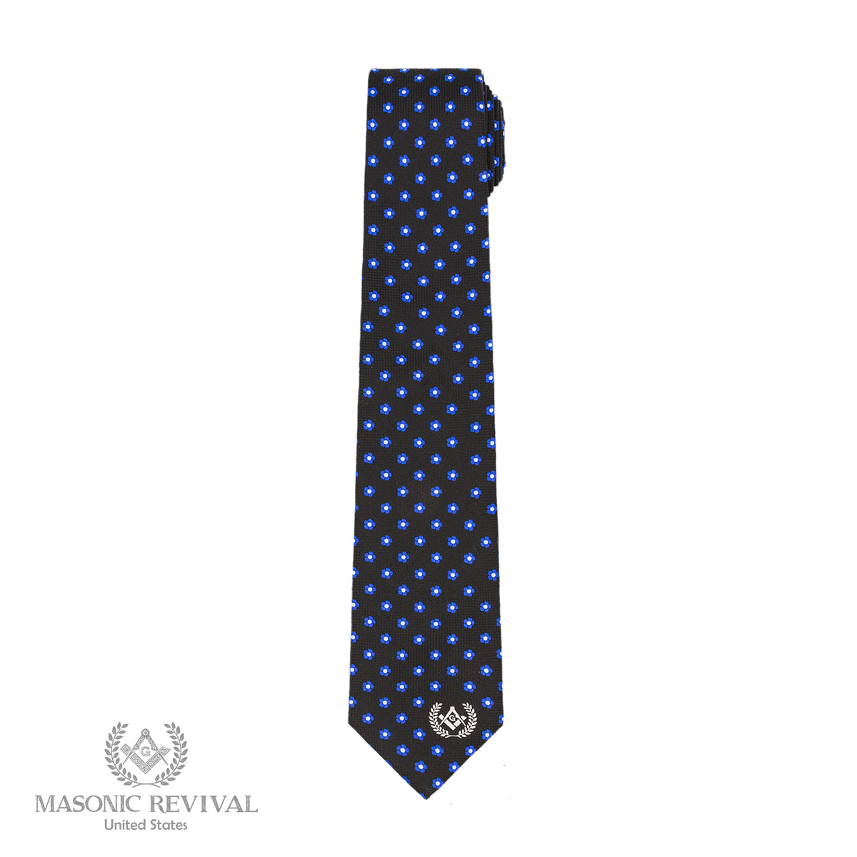 Forget Me Not Necktie (Black) — alternate view 2 — Masonic Revival