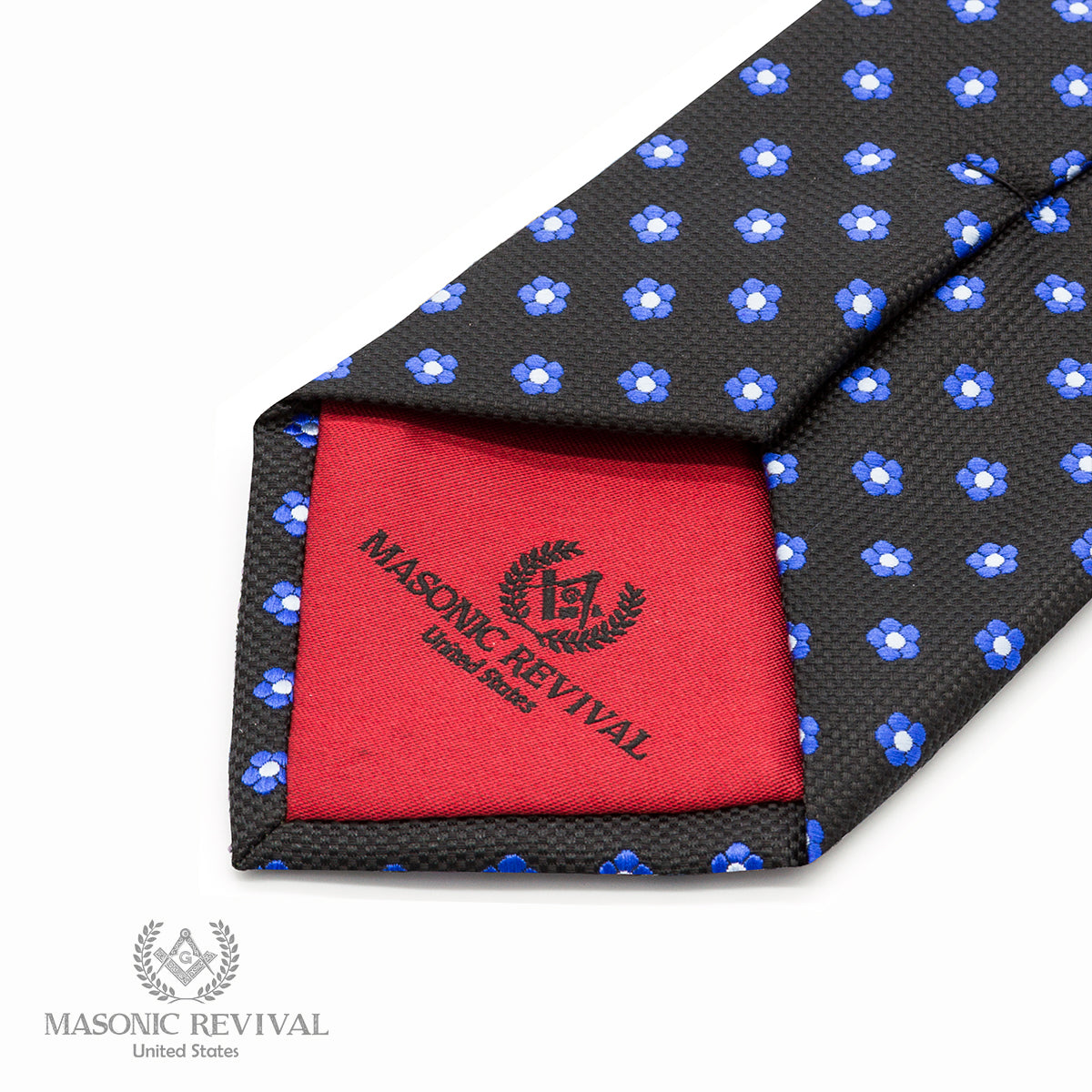 Forget Me Not Necktie (Black) — alternate view 4 — Masonic Revival