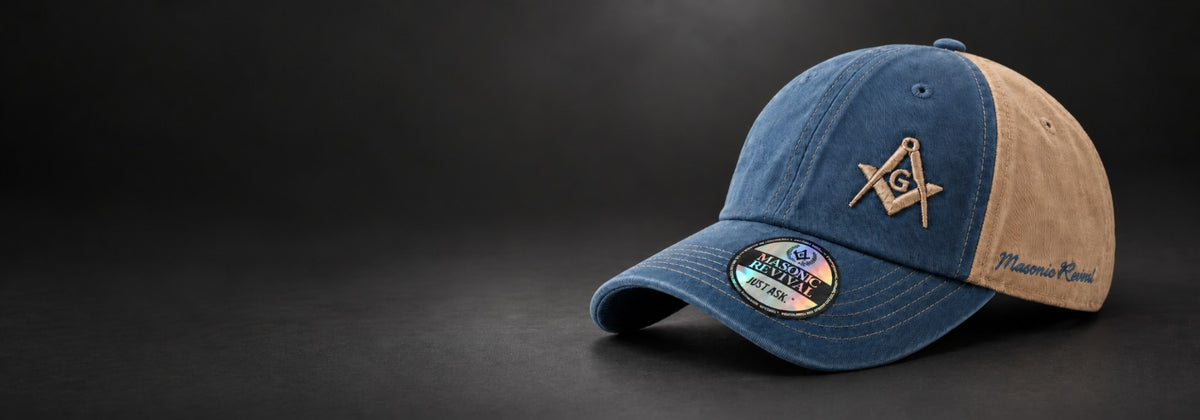 Blue tan Craftsman Masonic cap on dark background