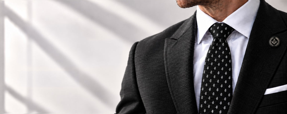 Masonic Revival editorial suit and tie homepage banner
