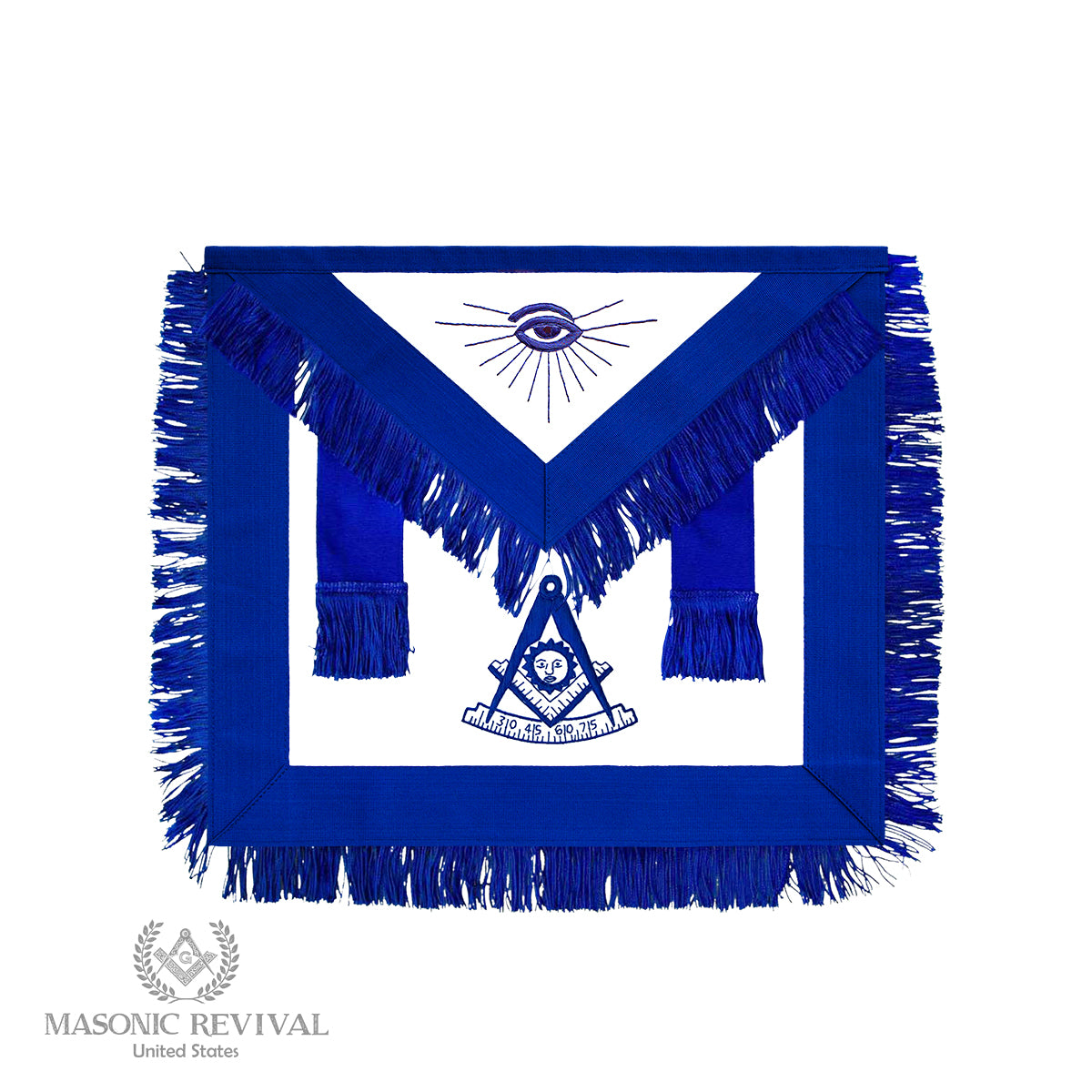 Past Mason Apron DARK Blue Silver Embroidery with Fringe - newest MA-1045