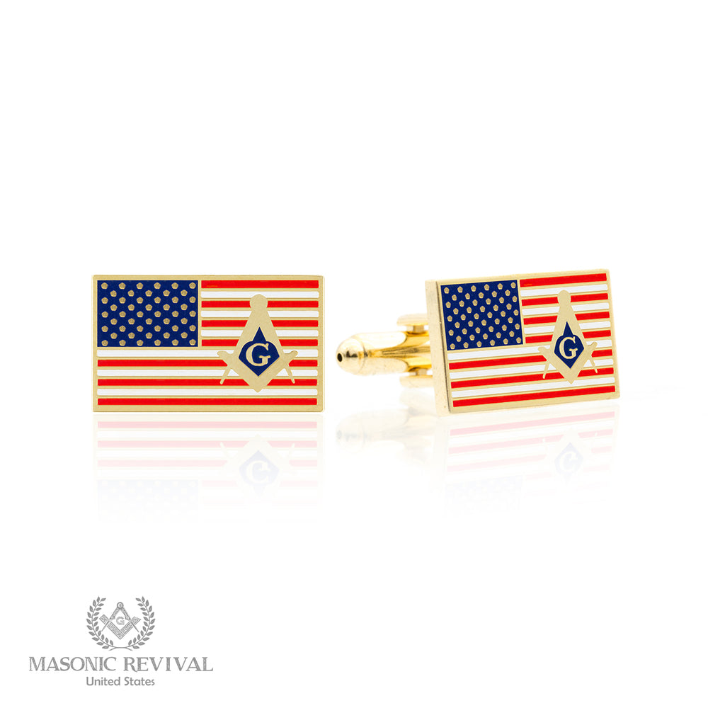 USA Flag Cufflinks // Gold Masonic cufflinks