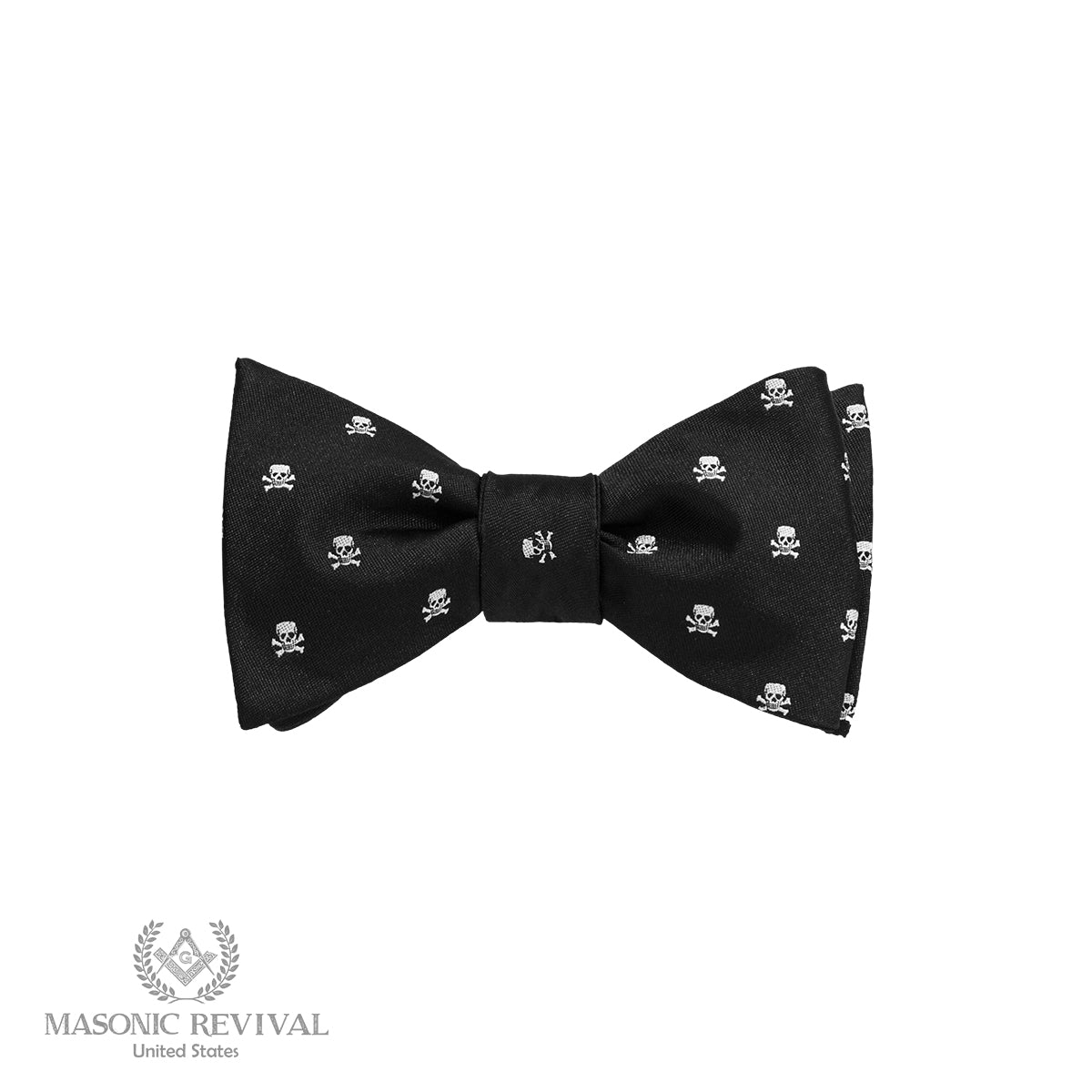 black Memento Mori Bow Tie (Self-Tied) Masonic bow tie front view