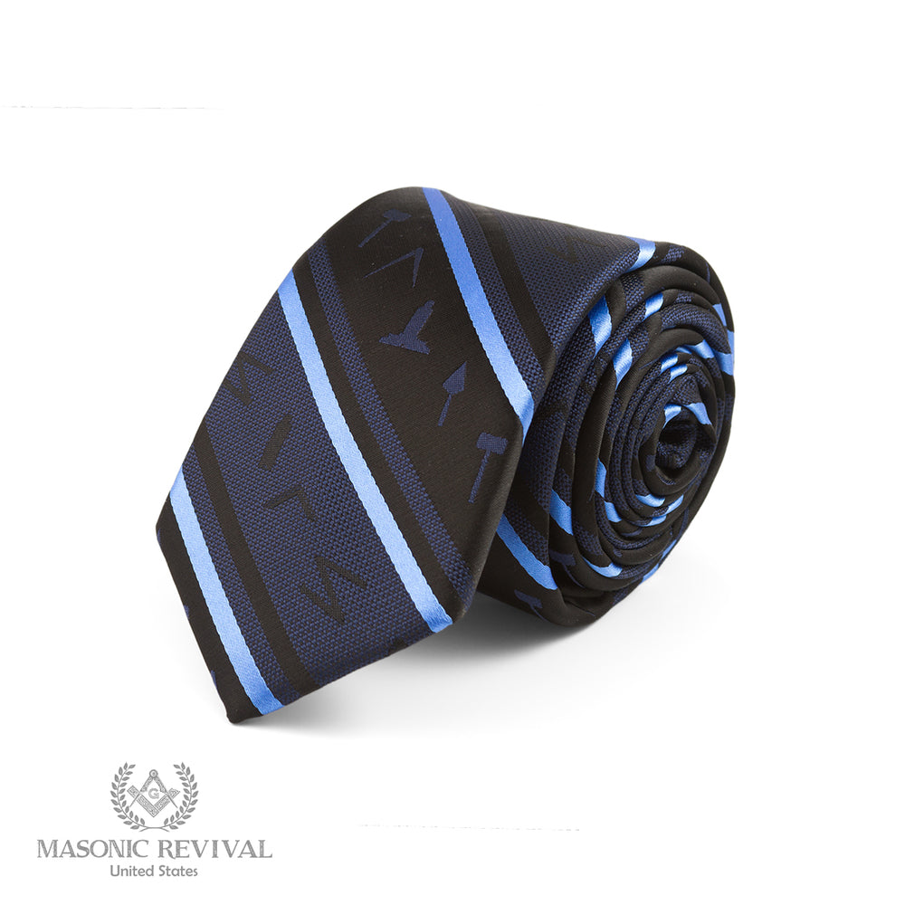 Working Tools Necktie (Blue) — Black, Silk by Masonic Revival