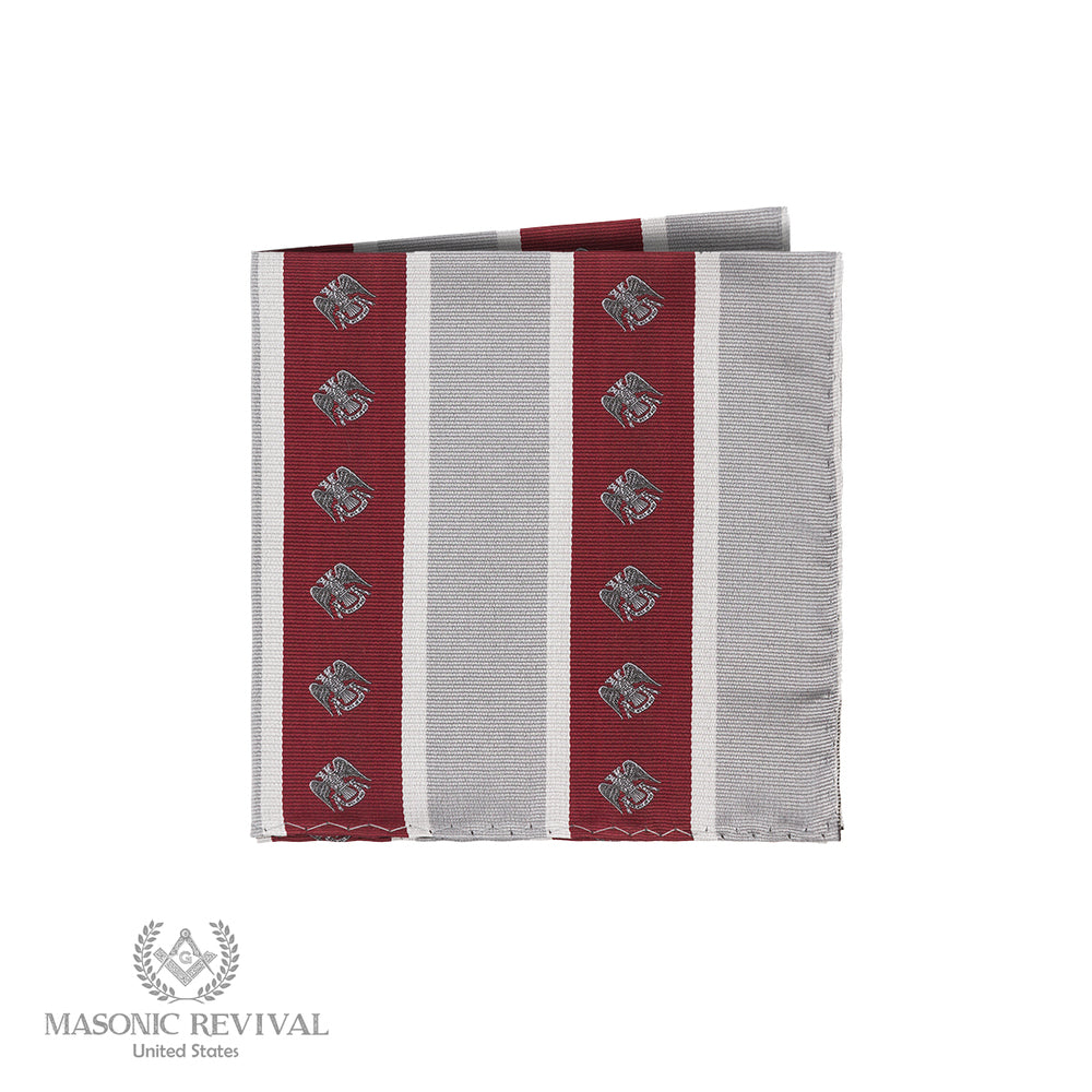 Burgundy and gray Scottish Rite pocket square with Double Headed Eagle motif