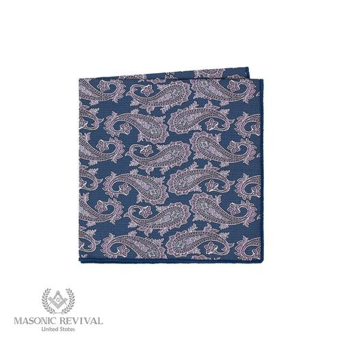 Blue paisley Masonic pocket square with subtle Masonic details