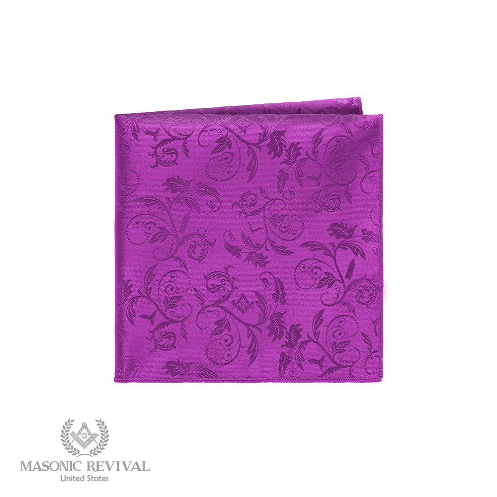 Purple Cryptic Mason pocket square with subtle floral Masonic pattern
