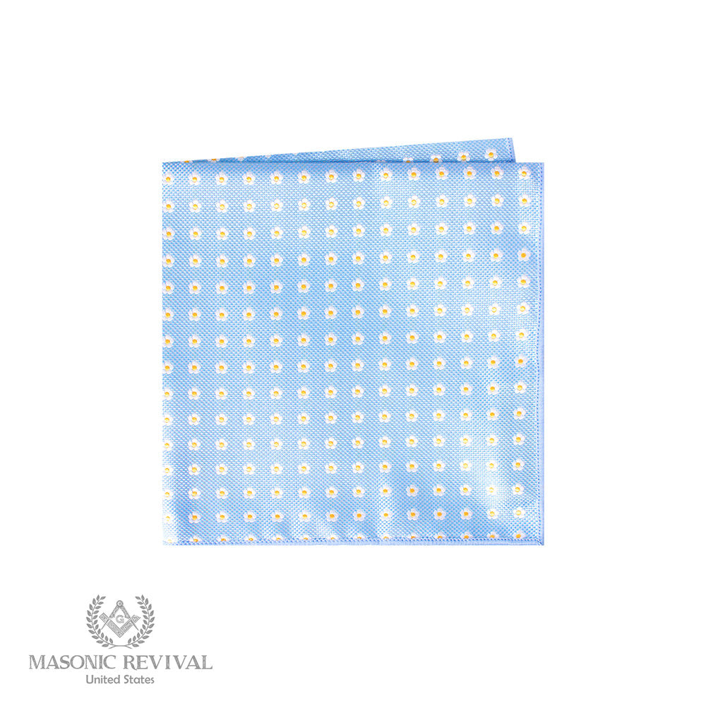 Light blue Masonic pocket square with yellow and white forget-me-not flowers