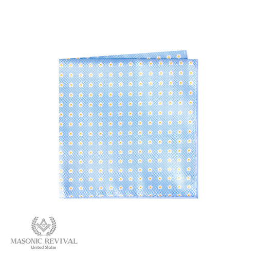 Light blue Masonic pocket square with yellow and white forget-me-not flowers