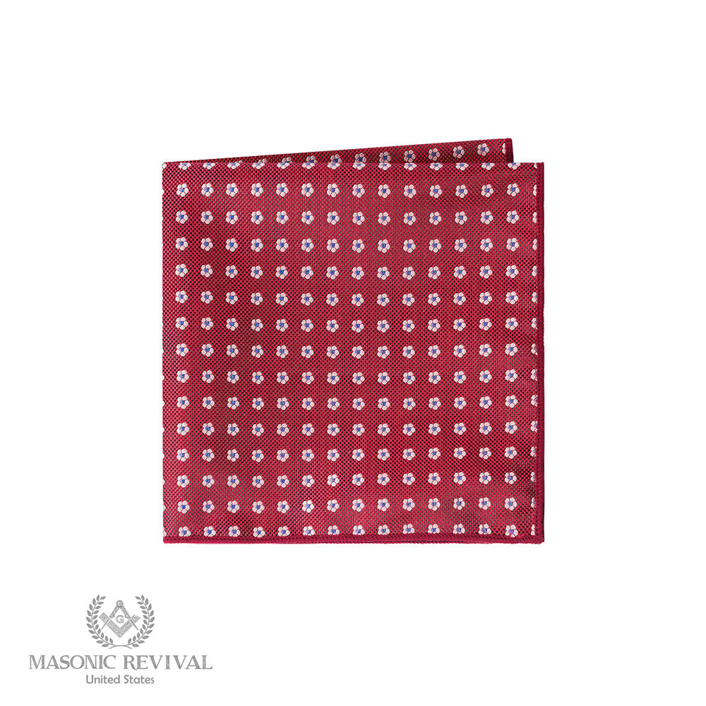 Red Masonic pocket square with forget-me-not floral pattern