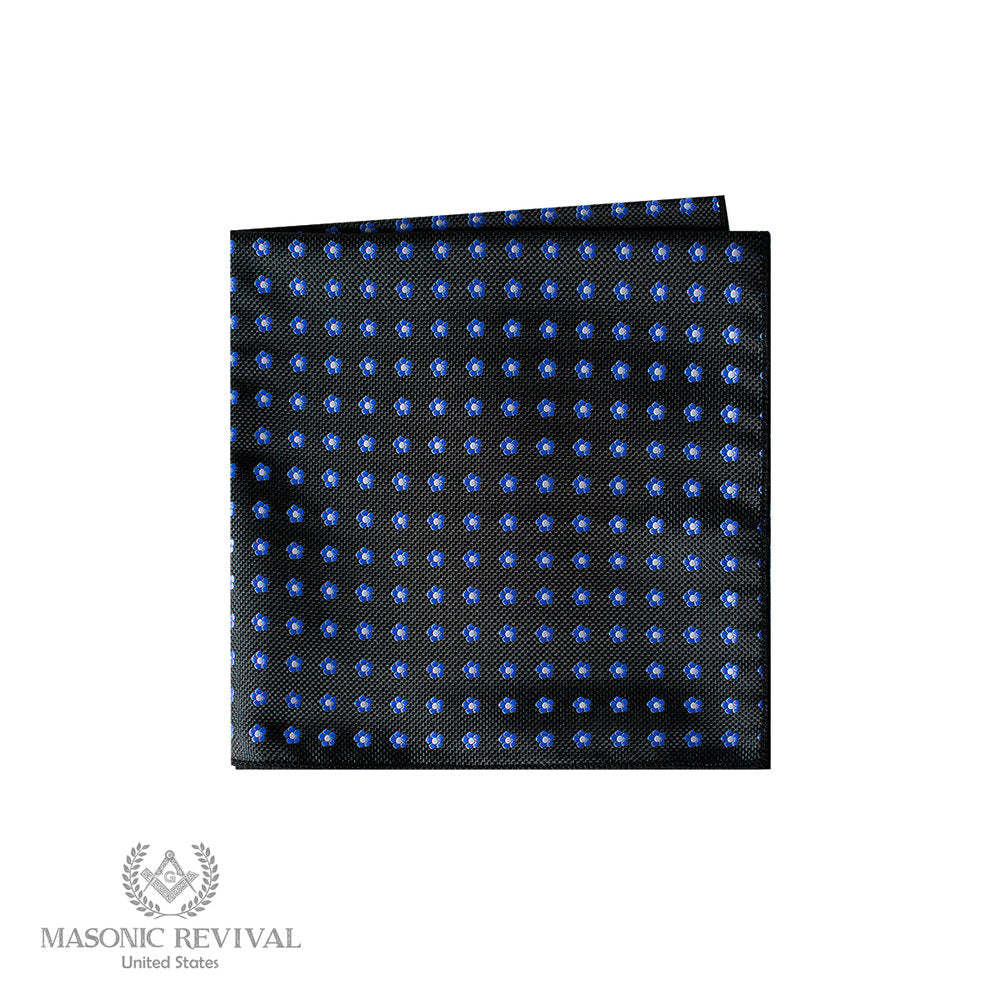 Black Masonic pocket square with blue forget-me-not flowers