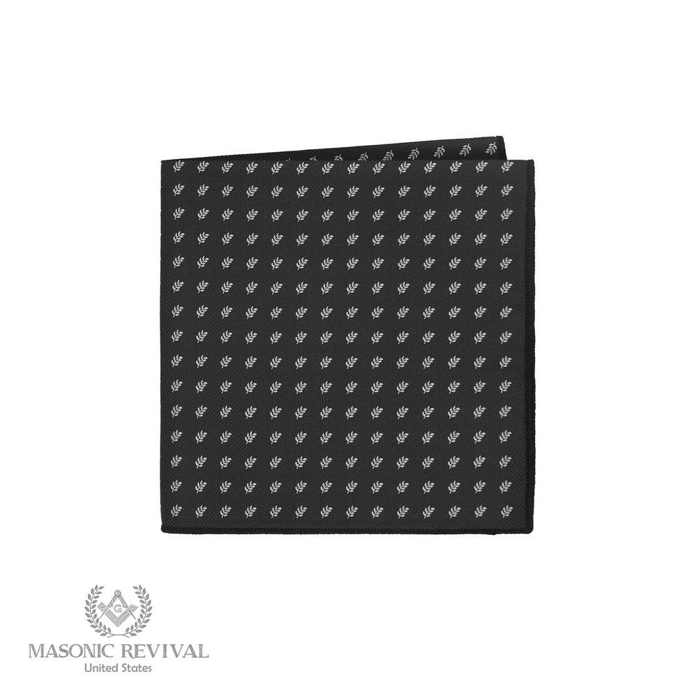 Black Masonic pocket square with subtle acacia leaf pattern