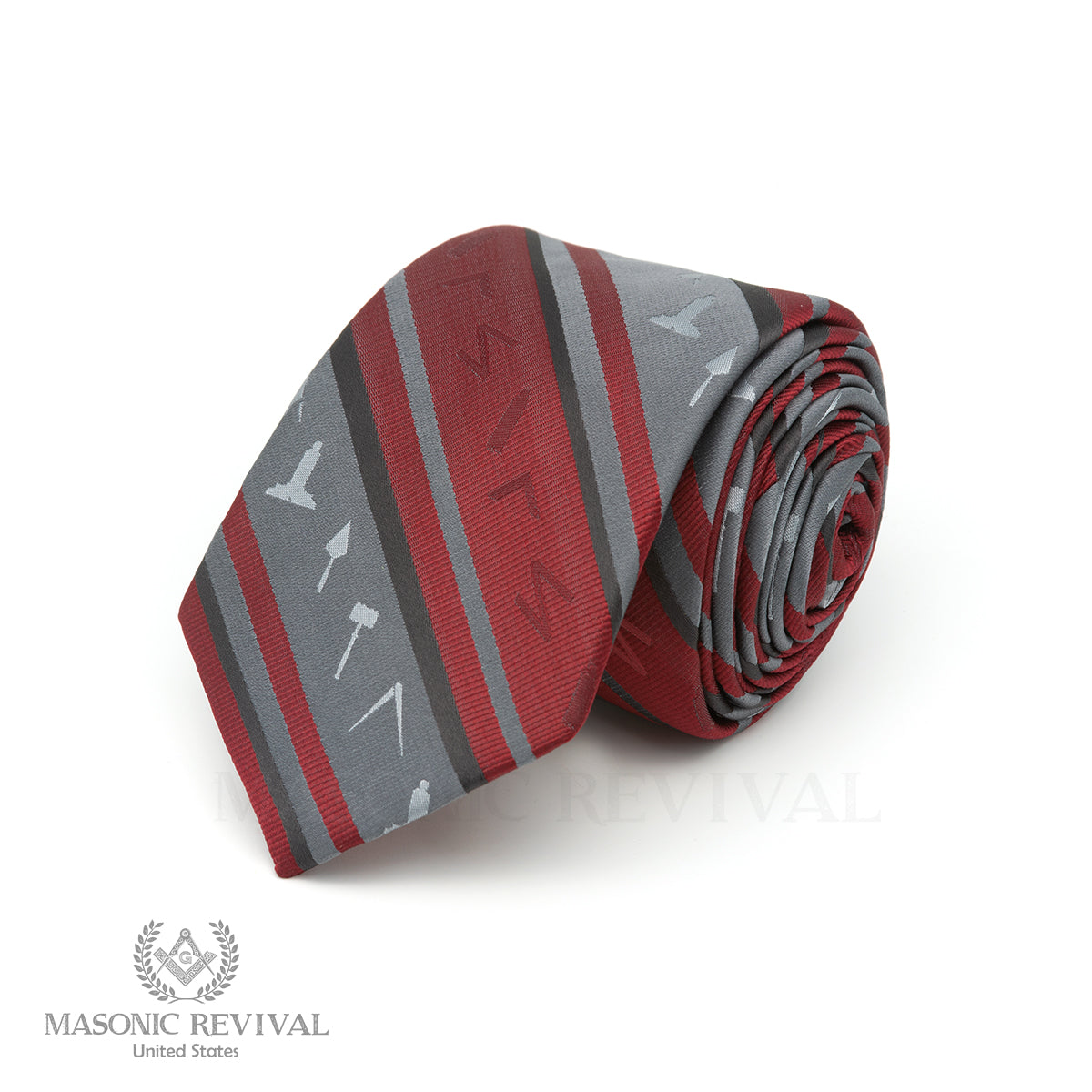 Working Tools Necktie (Burgundy) — Black, Silk by Masonic Revival